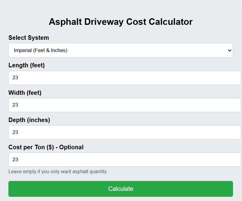 Asphalt Driveway Cost Calculator